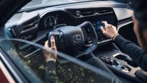 2023 Lexus RZ 450e interior, yoke steering wheel